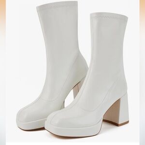 Faux leather white booties